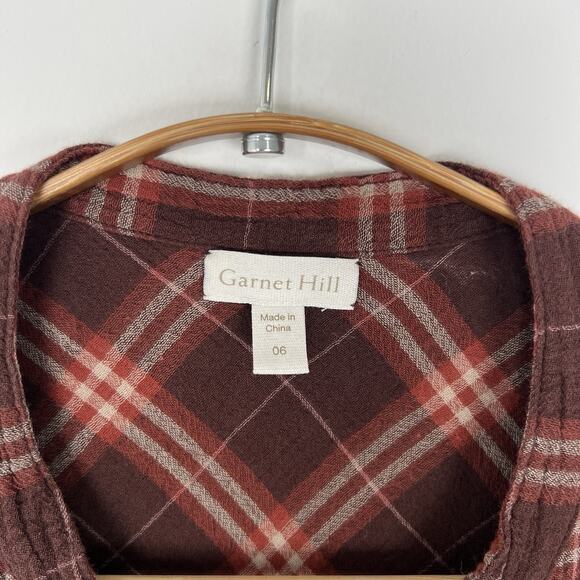 Garnet Hill Women's Size‎ 6 Organic Cotton Plaid Lightweight Gauze Shirt Dress - Picture 2 of 11